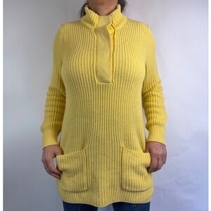 Soft Surroundings Yellow Ribbed Knit Tunic Sweater Collar Pockets Women's M